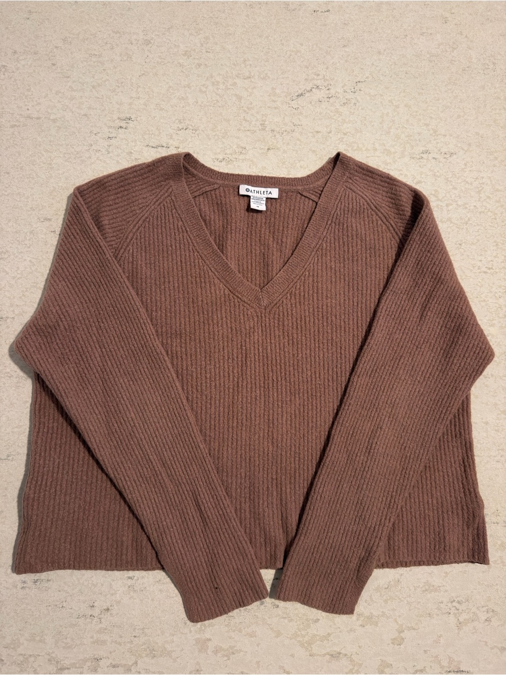 Athleta Brown Ribbed V Neck Sweater Size M - Picture 1 of 6